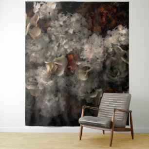 Vintage Flowers White And Rust Hydrangea Botanical Tapestry
