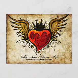 Vintage Flowers & Winged Heart Tattoo Postcard