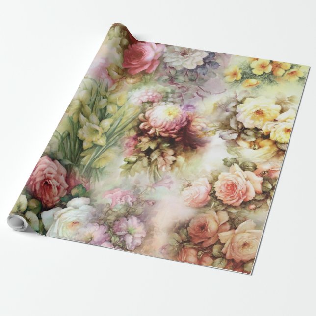 Vintage Flowers Wrapping Paper (Unrolled)