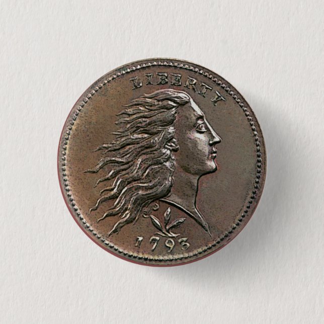 Vintage Flowing Hair Large Cent Button (Front)