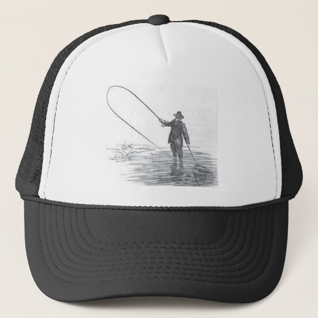 Vintage Fly Fishing Art Baseball Cap (Front)