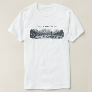 Vintage Fly Fishing Mountain Stream Angler T-Shirt