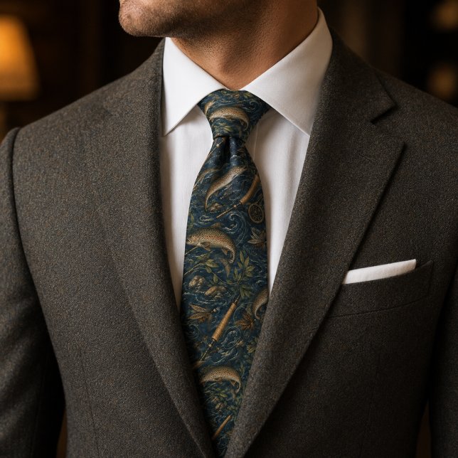 Vintage Fly Fishing River Adventure Luxury Tie (Creator Uploaded)