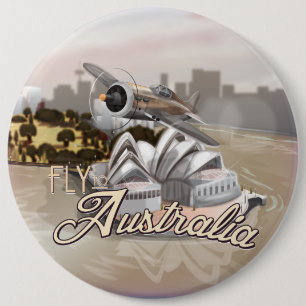 Vintage Fly to Australia Travel Poster 6 Cm Round Badge