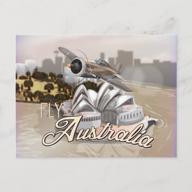 Vintage Fly to Australia Travel Poster Postcard (Front)