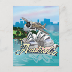 Vintage Fly to Australia Travel Poster Postcard