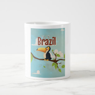 Vintage fly to Brazil Toucan Travel Poster Large Coffee Mug