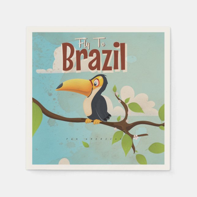 Vintage fly to Brazil Toucan Travel Poster Napkin (Front)