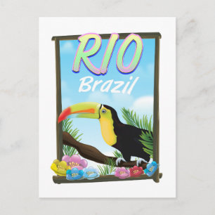 Vintage fly to Brazil Toucan Travel Poster Postcard