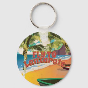 Vintage Fly To Lanzarote Travel Poster Key Ring