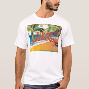 Vintage Fly To Lanzarote Travel Poster T-Shirt