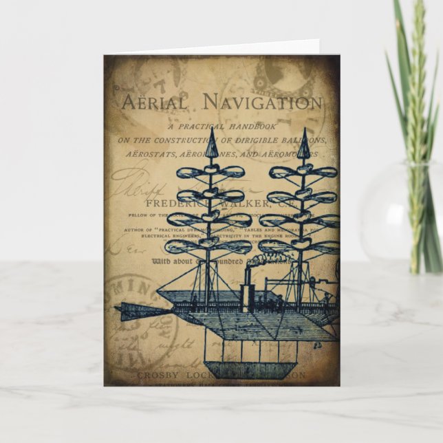 Vintage Flying Airship Greeting Card (Front)