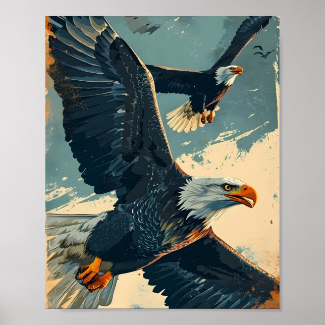 Vintage flying bald eagle poster (Front)