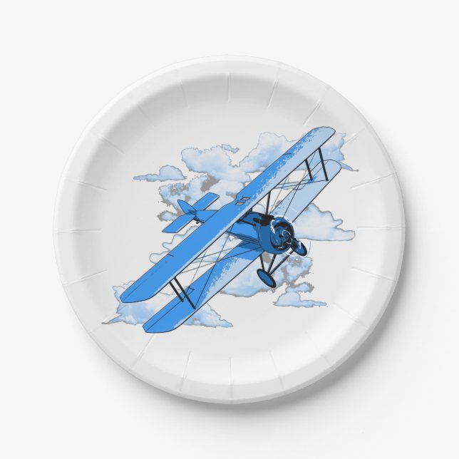 Vintage Flying Biplane Paper Plate (Front)