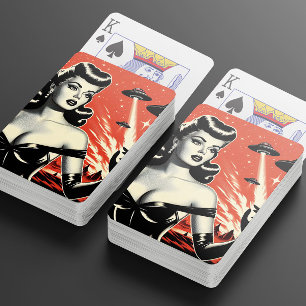 Vintage Flying Saucers Pin-up Playing Cards