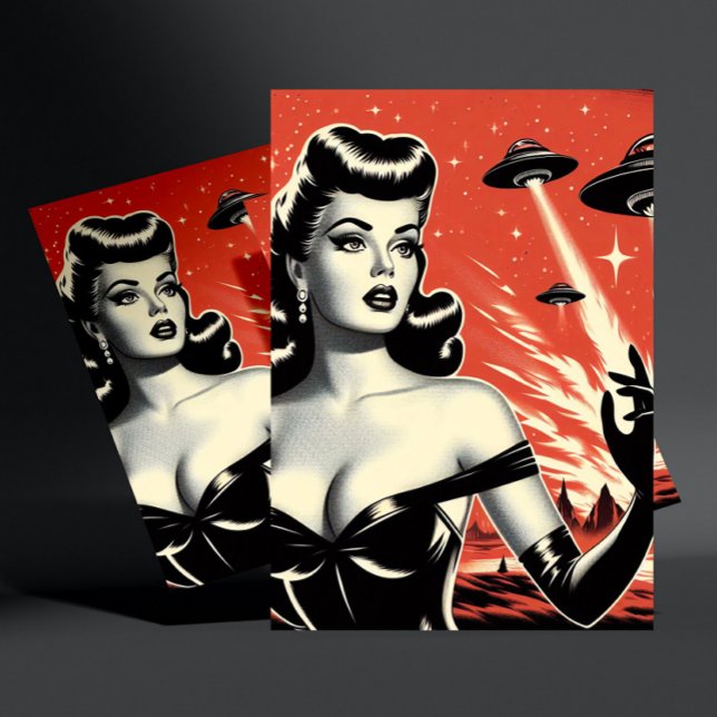 Vintage Flying Saucers Pin-up Postcard (Creator Uploaded)