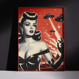 Vintage Flying Saucers Pin-up Poster