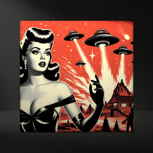 Vintage Flying Saucers Pin-up Tile