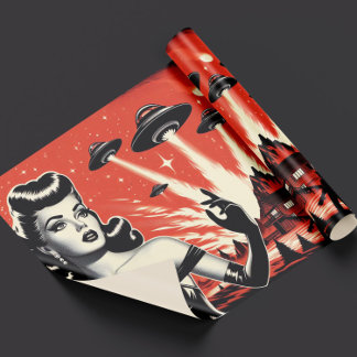 Vintage Flying Saucers Pin-up Wrapping Paper