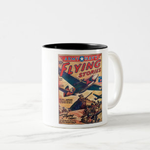 VINTAGE FLYING STORIES WWII MAG COVER Two-Tone COFFEE MUG