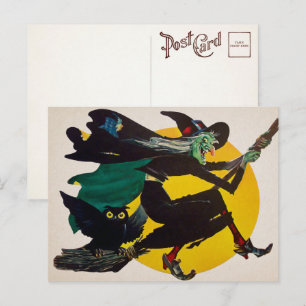 Vintage Flying Witch Postcard