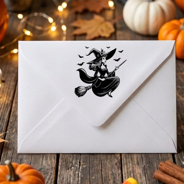 Vintage Flying Witch Retro Halloween Rubber Stamp (Creator Uploaded)