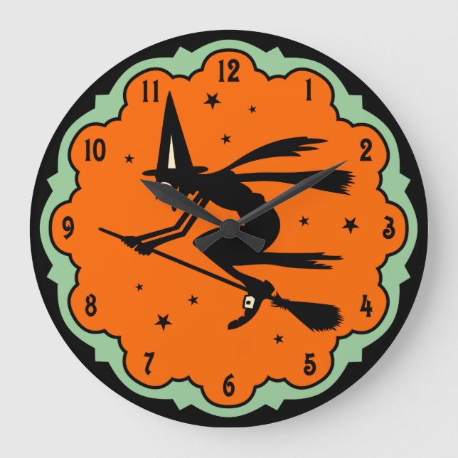 Vintage Flying Witch Wall Clock (Front)