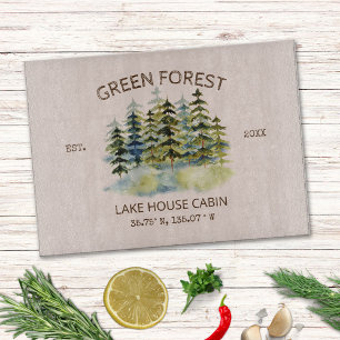 Vintage Foggy Green Forest Watercolor Cabin Lodge Cutting Board