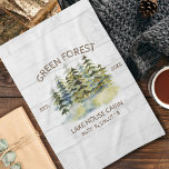 Vintage Foggy Pine Forest Lake House Cabin Lodge Tea Towel<br><div class="desc">Elevate your vacation rental with our Vintage Foggy Pine Forest Lake House Cabin Lodge kitchen towel. This artwork showcases vintage watercolor illustrations of woodland, what makes it truly special is the option to customise it with your own cabin name, making it a unique reflection of your style. Great to give...</div>