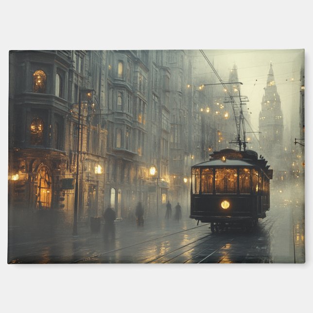 Vintage Foggy Streetcar Refrigerator Magnet (Front)