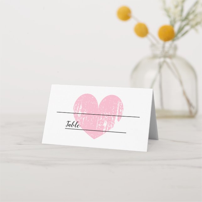 Vintage folded place cards with faded pink heart (Front)