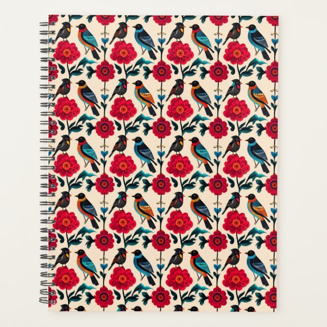 Vintage Folk Art Birds & Florals Pattern Planner (Front)