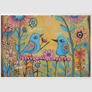 Vintage folk art birds with bright fun colours tissue paper