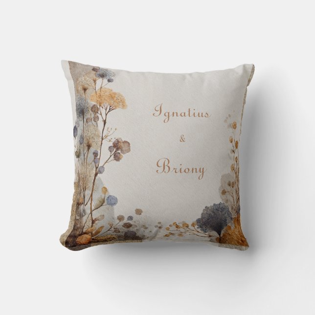 Vintage Folk Art Botanical Wedding Cushion (Front)