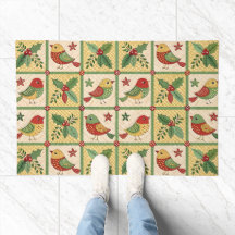 Vintage Folk Art Christmas Birds & Holly Berry
