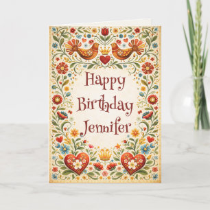 Vintage Folk Art Custom Birthday Card