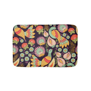 Vintage Folk Floral Birds Ornament Bath Mat