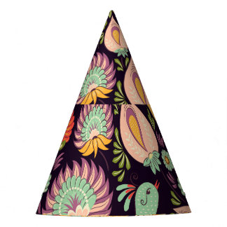 Vintage Folk Floral Birds Ornament Party Hat