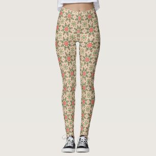 Vintage Folk Floral Geometric Pattern Leggings
