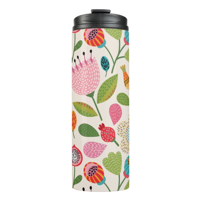Vintage Folk Flower Thermal Tumbler (Front)