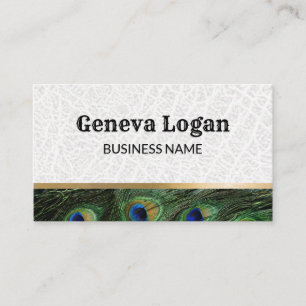 Vintage Font Leather Gold Metallic   Peacock Business Card