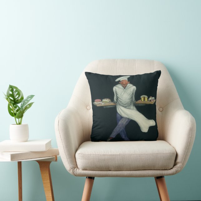 Vintage Food Business, Baker with Pastry Desserts Cushion (Chair)