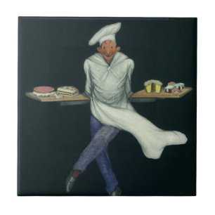 Vintage Food Business, Baker with Pastry Desserts Tile