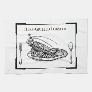Vintage food collection, grilled lobster tea towel