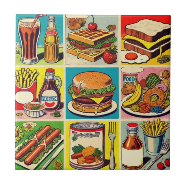 Vintage Food Comic Illustration Tile (Front)