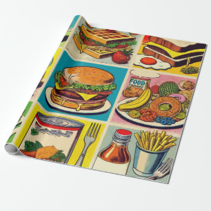 Vintage Food Comic Illustration Wrapping Paper