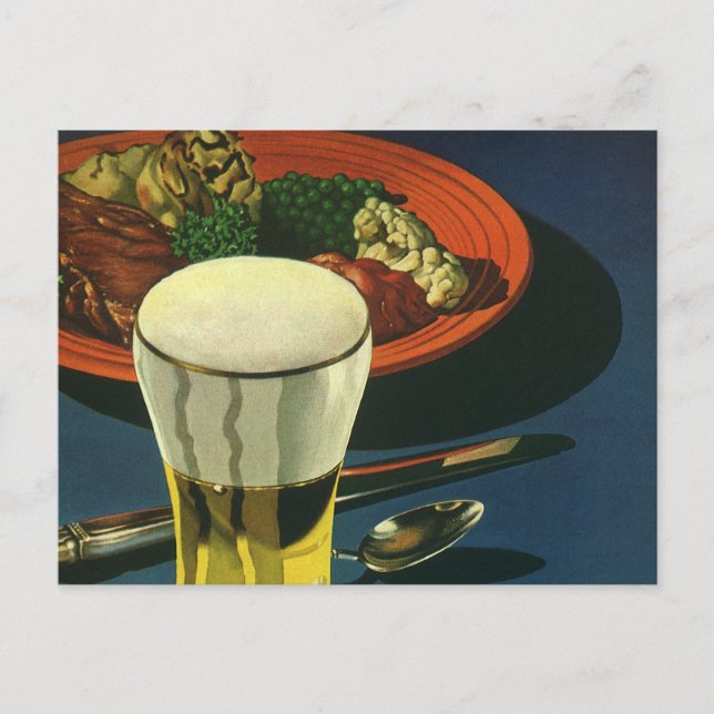 Vintage Food Drinks, Glass of Beer, Dinner Postcard (Front)