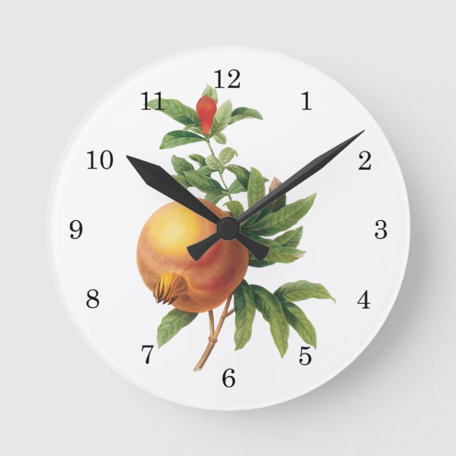 Vintage Food Fruit, Pomegranate by Redoute Round Clock (Front)