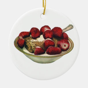 Vintage Food Healthy Breakfast Cereal Strawberries Ceramic Tree Decoration