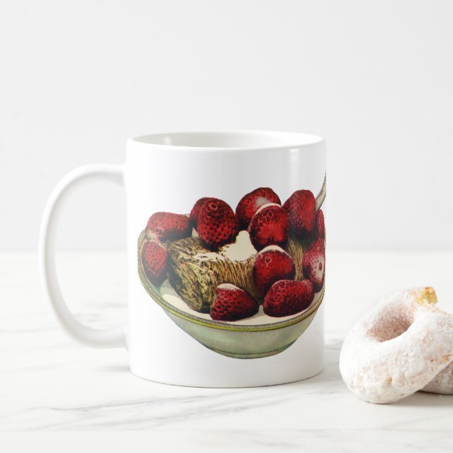 Vintage Food Healthy Breakfast Cereal Strawberries Coffee Mug (With Donut)